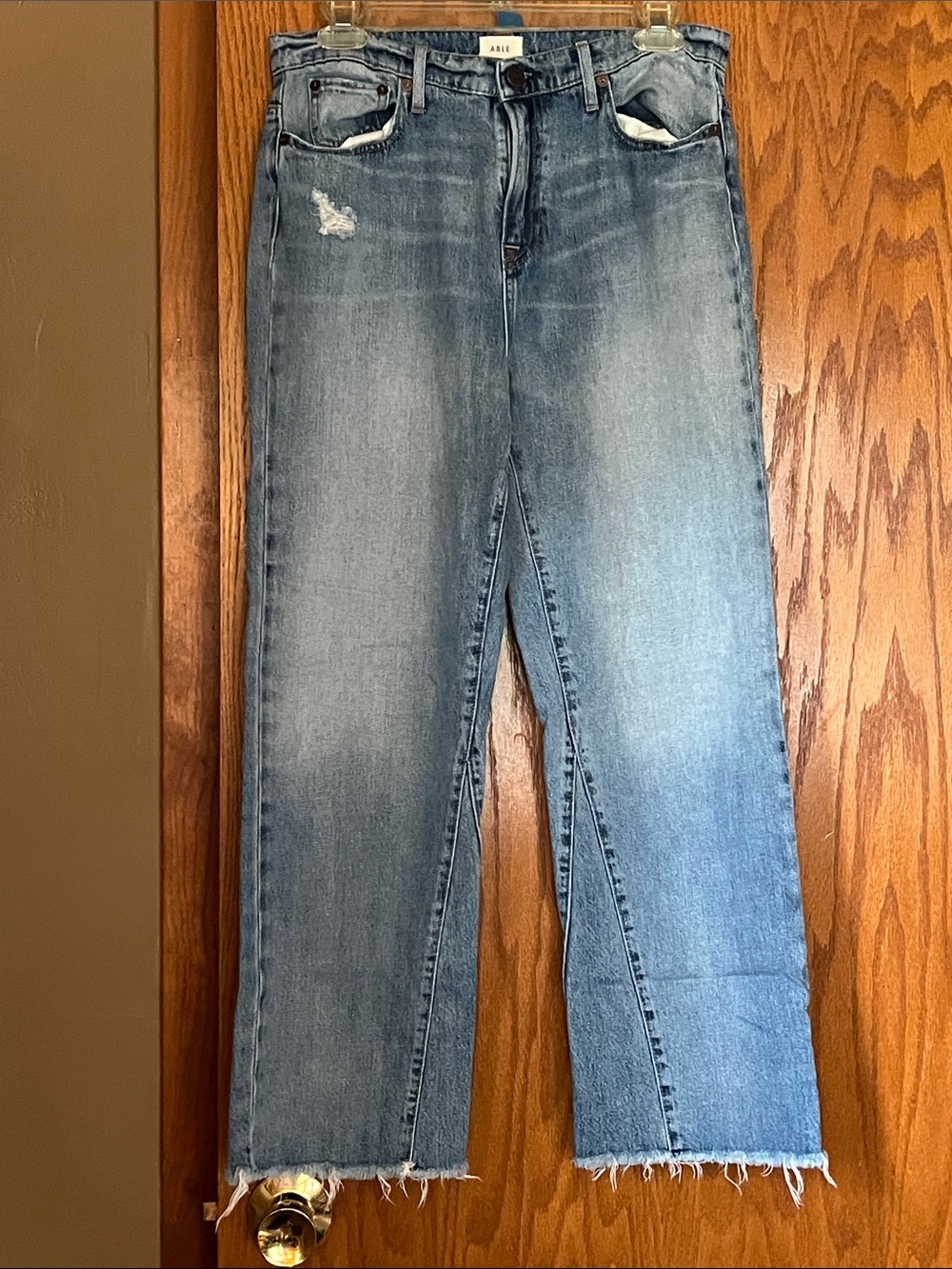Able Light Blue Straight-Leg Jeans with Frayed Hem